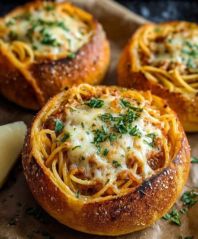 Spaghetti Garlic Bread Bowls