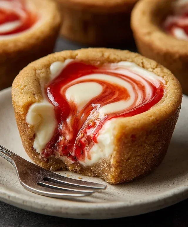 Strawberry Swirl Cheesecake Cookie Cups