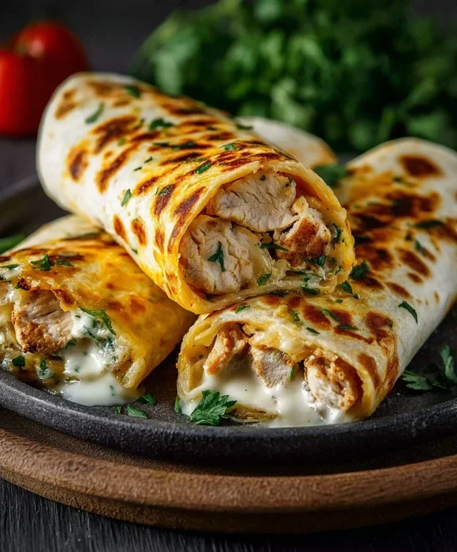 Low Carb Cheesy Garlic Chicken Wraps