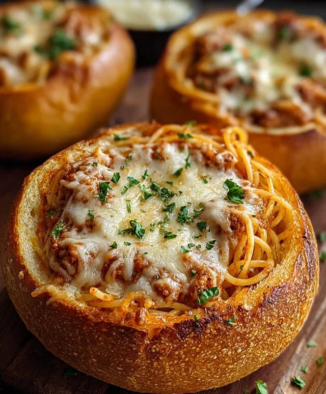 Spaghetti Garlic Bread Bowls